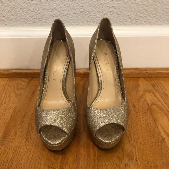 (US 4) Gold Enzo Angiolini Peep Toe Pumps - Picture 1 of 8